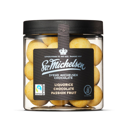 Lakrits med vit choklad och passionsfrukt